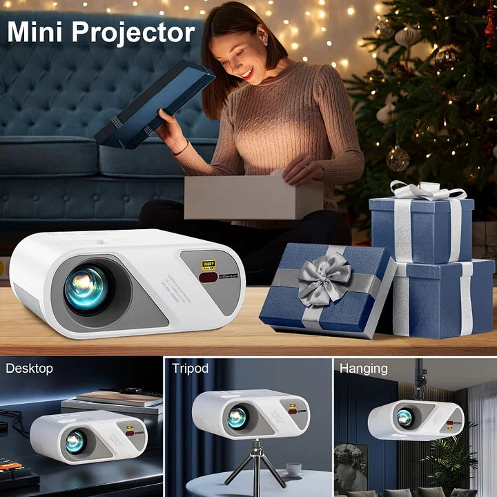 5G WiFi Bluetooth Video Projector, Full HD 1080P Outdoor Movie Projector, Portable Projector Compatible With HDMI/ USB/ AV/ Smartphone/ TV Stick/ Laptop (Projector Screen and Tripod Included)