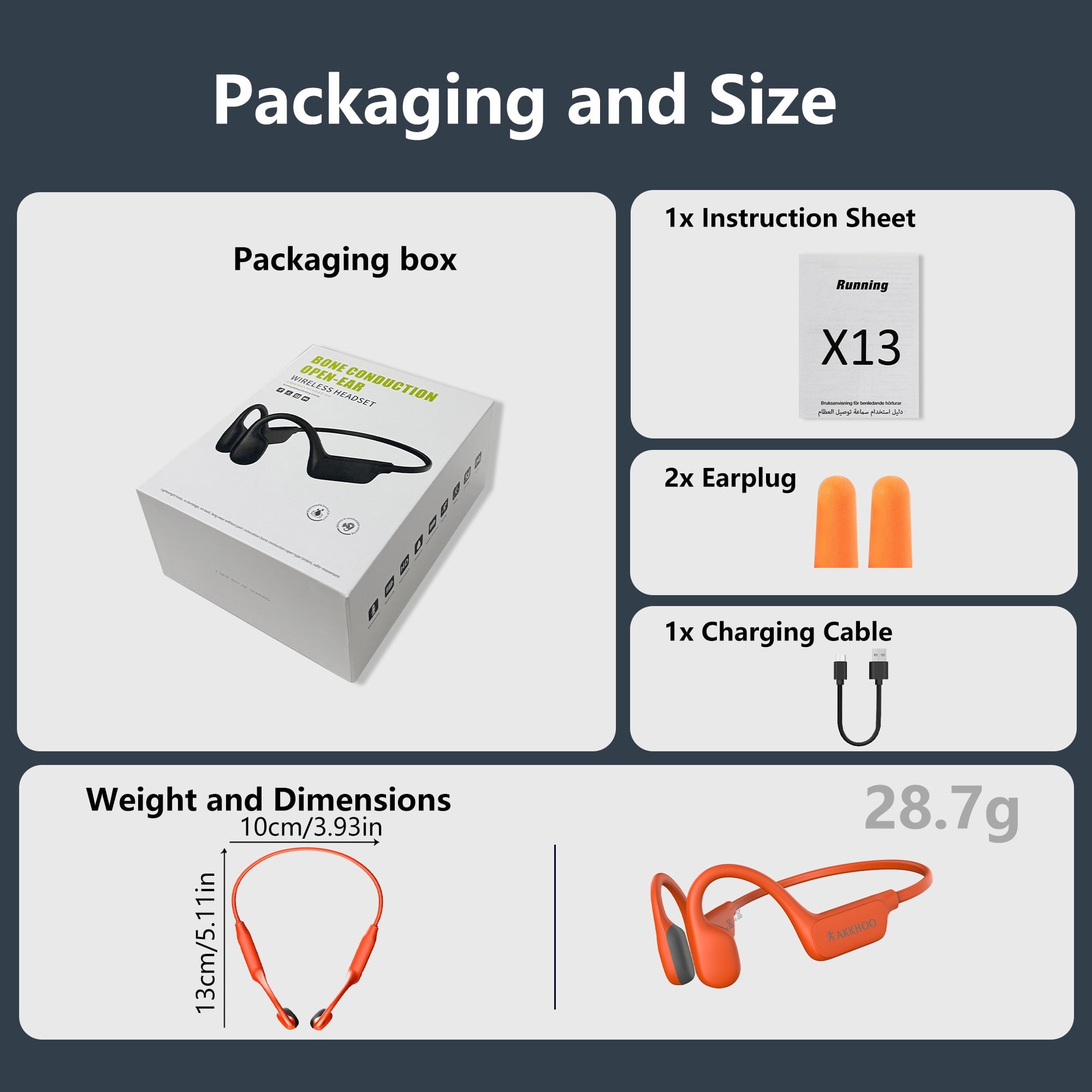 AKKHOO Open Ear Bone Conduction Headphones, Wireless Bluetooth Sports Headphones with ENC Mic, 12H Playtime, IPX6 Waterproof Running Headphones for Gym, Outdoor