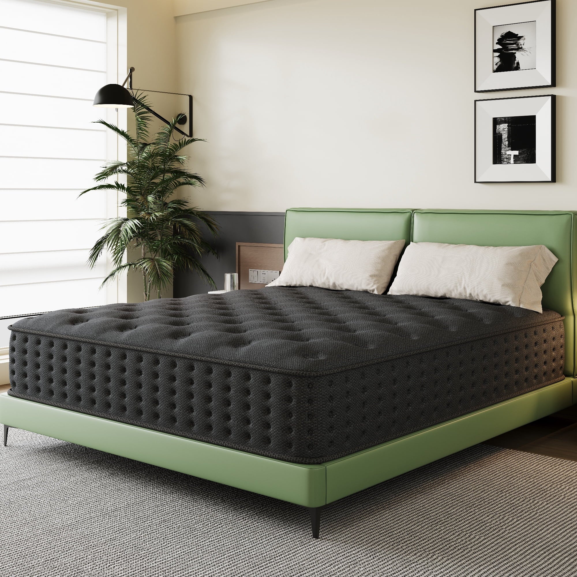 Tryagat 14” Queen Hybrid Mattress in a Box, Medium Firm Queen Size Mattresses, Cooling Gel Memory Foam Mattress with Individually Wrapped Pocket Coils, Pressure Relief