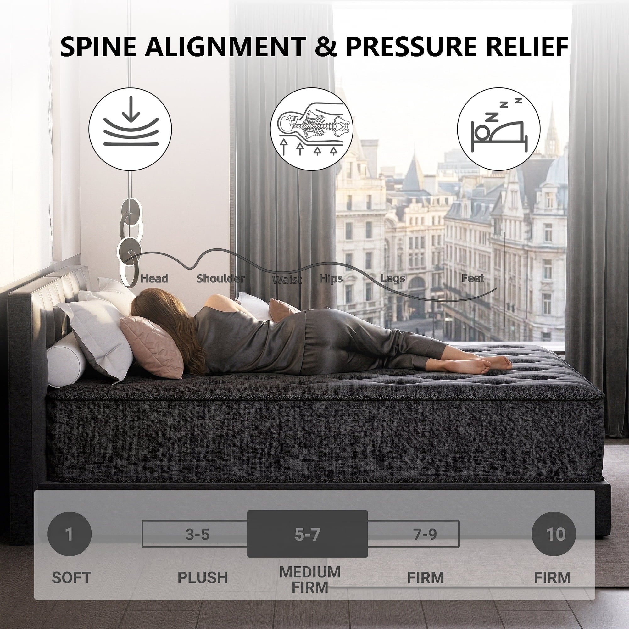 Tryagat 14” Queen Hybrid Mattress in a Box, Medium Firm Queen Size Mattresses, Cooling Gel Memory Foam Mattress with Individually Wrapped Pocket Coils, Pressure Relief
