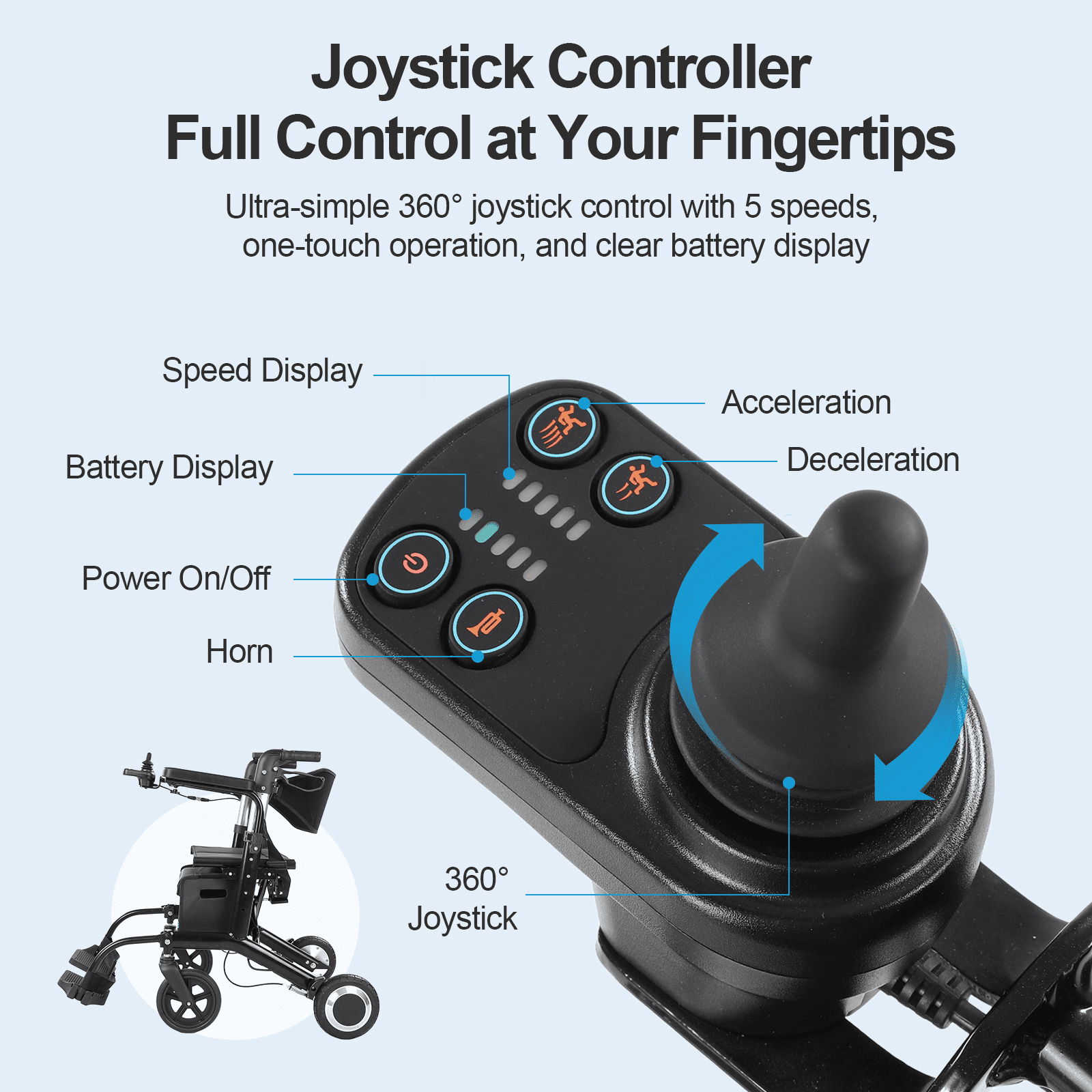4 in 1 Wheelchair Rollator Walker Combo, 39lbs Lightweight Electric Wheelchair for Adults, 10Ah Battery, Black