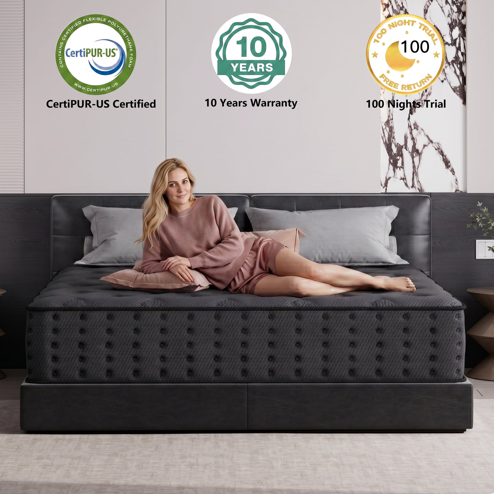 Tryagat 14” Queen Hybrid Mattress in a Box, Medium Firm Queen Size Mattresses, Cooling Gel Memory Foam Mattress with Individually Wrapped Pocket Coils, Pressure Relief